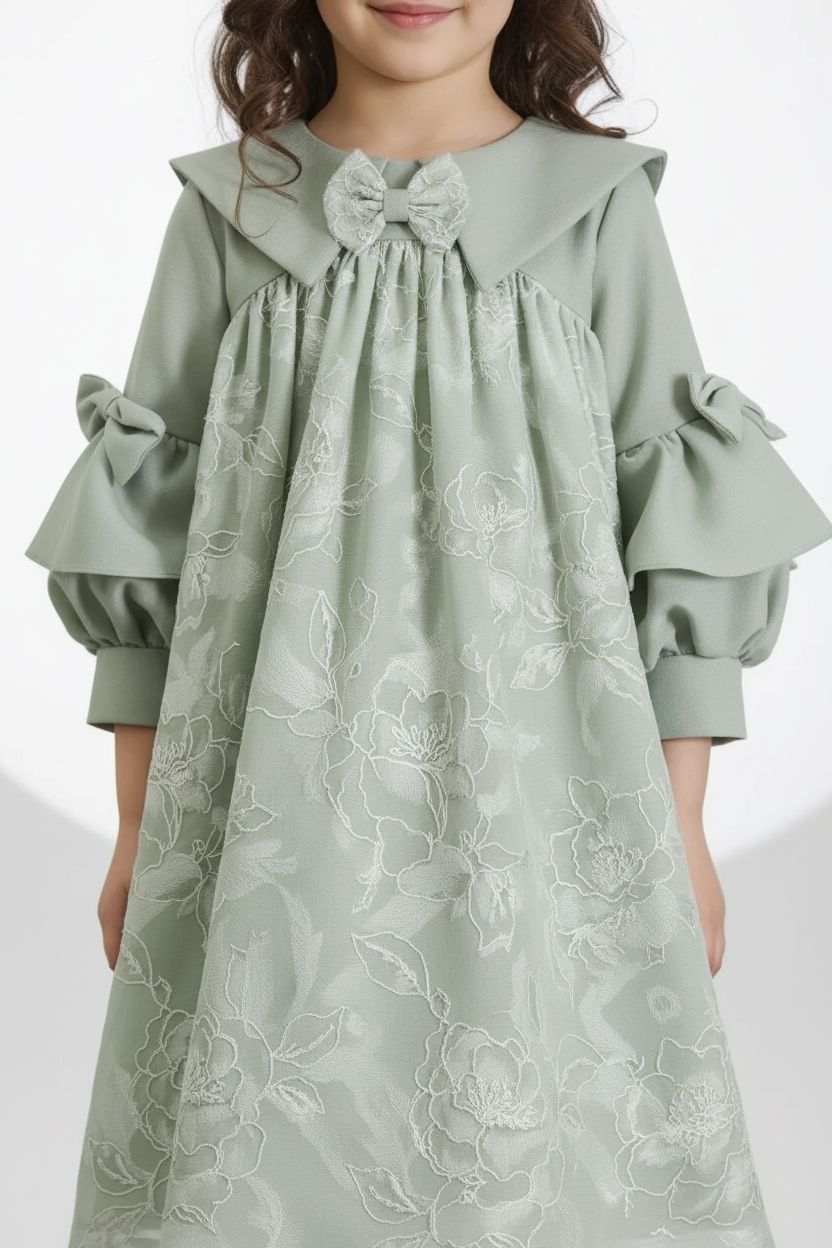 Girls' Embroidered Dress with Bow Detail (3-10 Years) DRESS Bebe Jode
