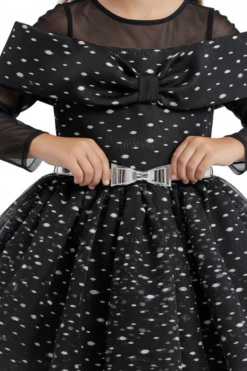 Black Polka Dot Mesh Dress (3-7yrs) DRESS Pamina Princess