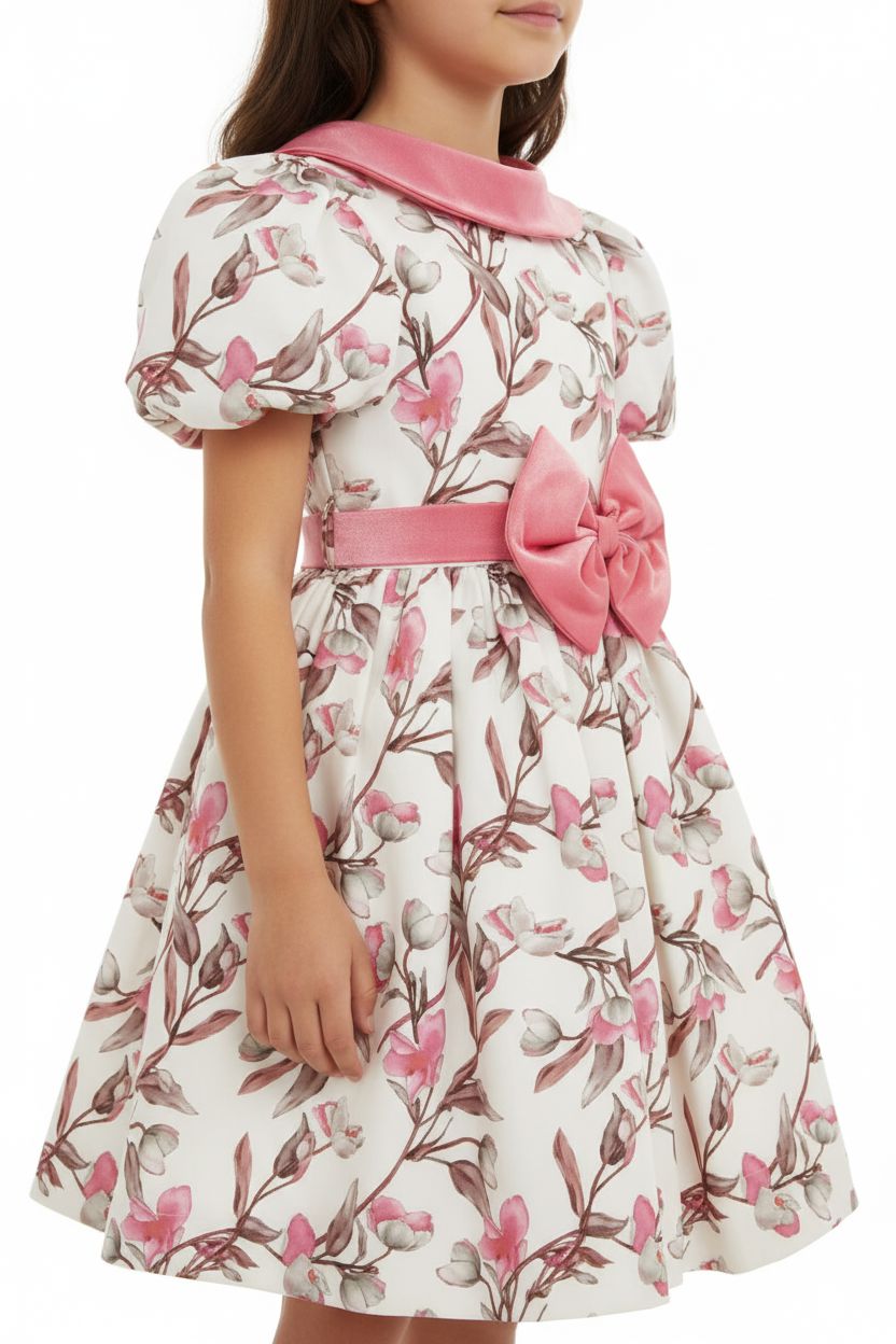 Satin Floral Garden Dress - Fuchsia Trim (2-7yrs) DRESS Himms