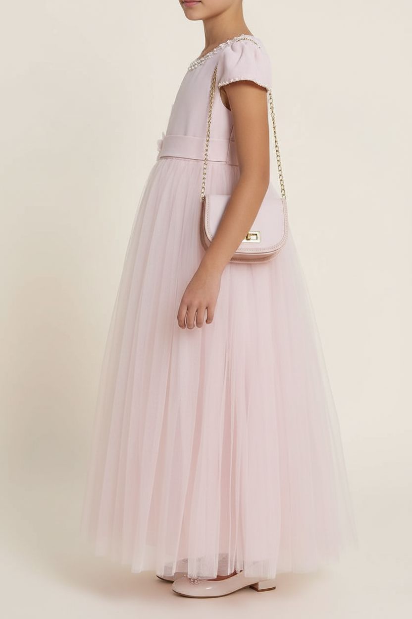 Dusty Pink Tulle Ruffle Dress with Matching Accessories Girls Wear Pink Girls