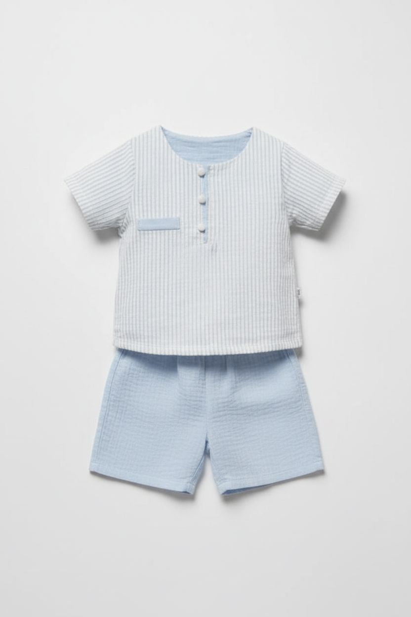 Blue 2-Piece Baby Boy Summer Set - Striped Shirt & Shorts baby boy 2 piece outfit TONGS