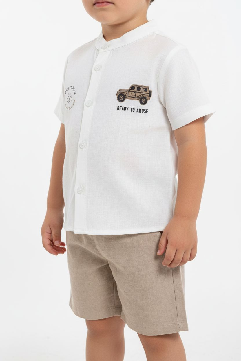 Boys' Racing Adventure 3-Piece Set (2-5 Years) - White & Beige SANI