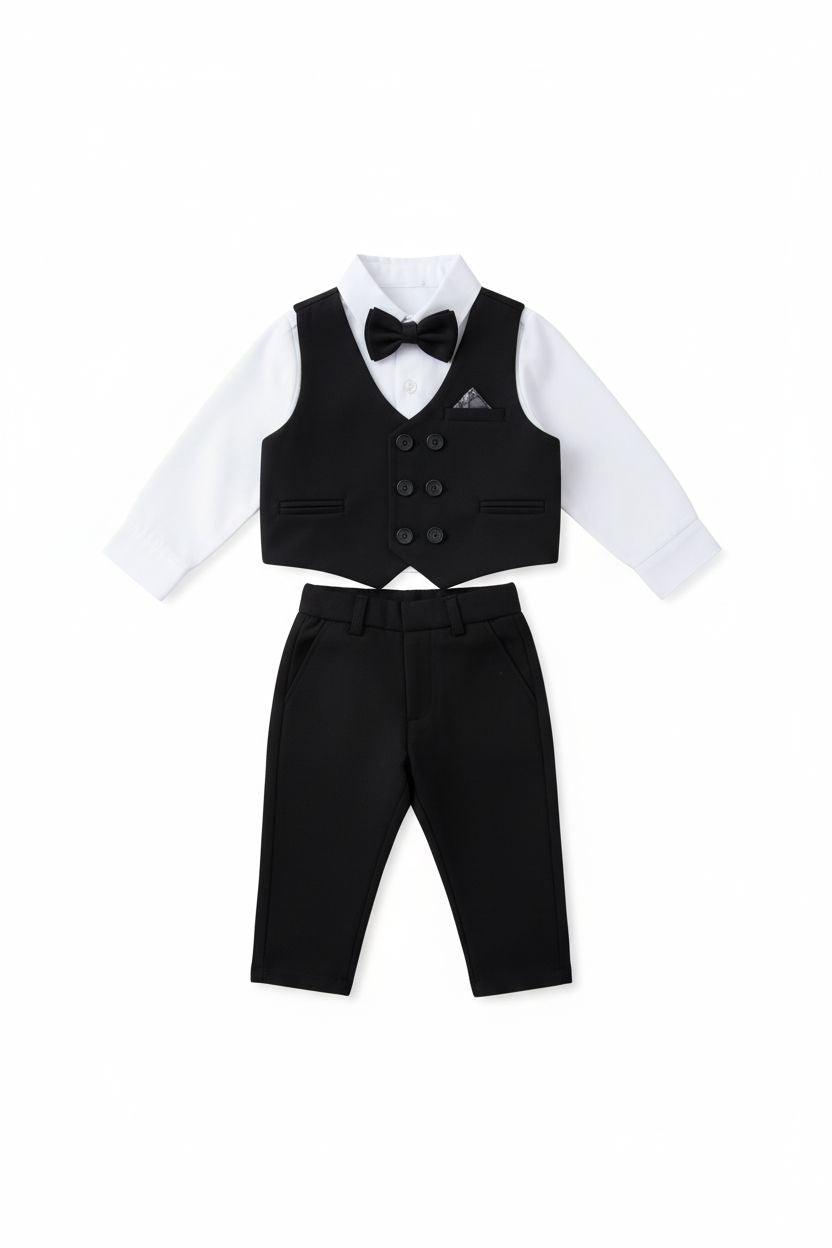Boys' 4-Piece Formal Suit - Shirt, Bow Tie, Vest and Trousers (2-6 Yrs) Boys wear Terry