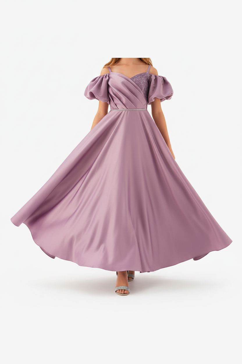Purple Satin Off-Shoulder Maxi Dress with Wrapped Front General Helenakids