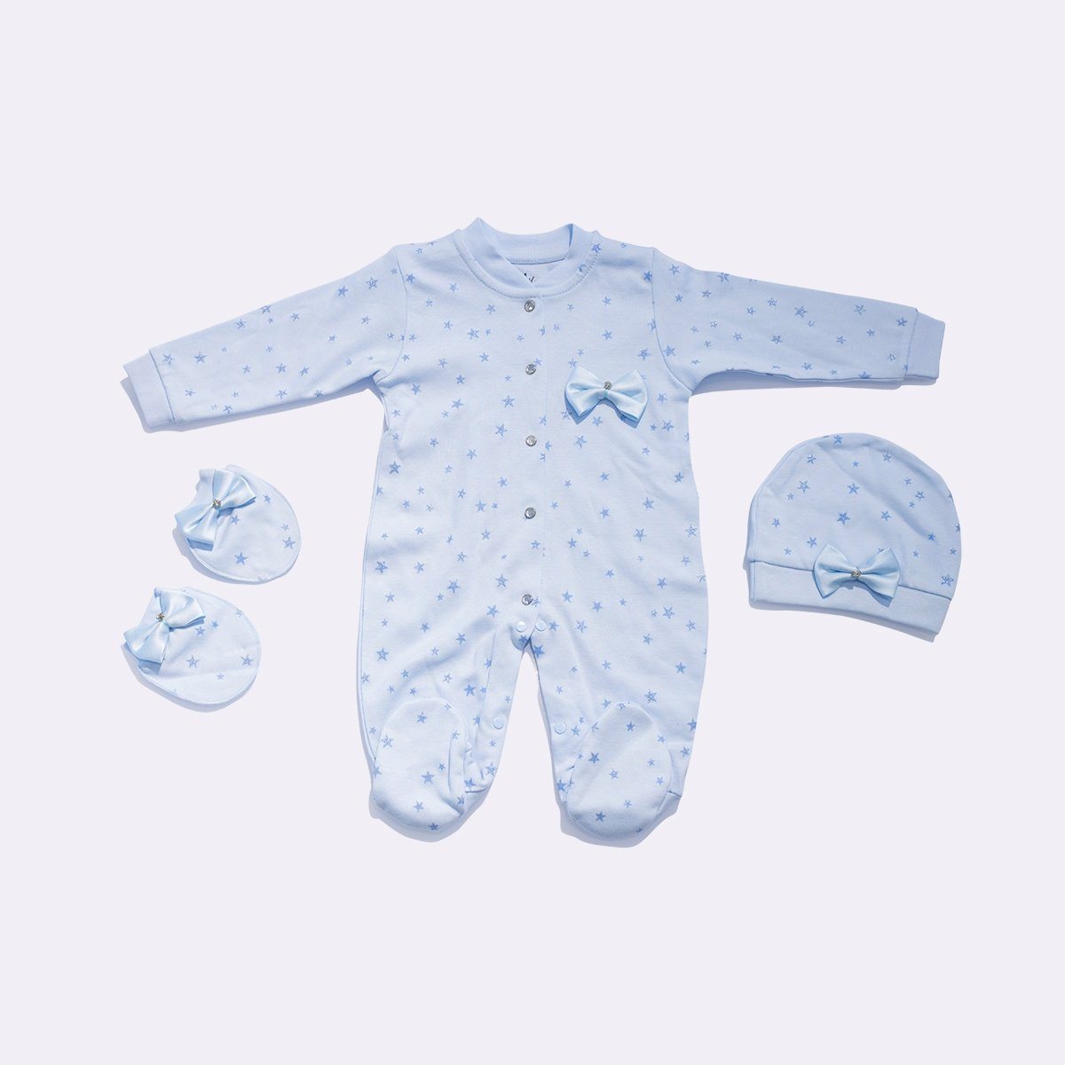 3 Piece Blue Stars Diamond Bow Baby Boy Sleepsuit Set General Eda Baby