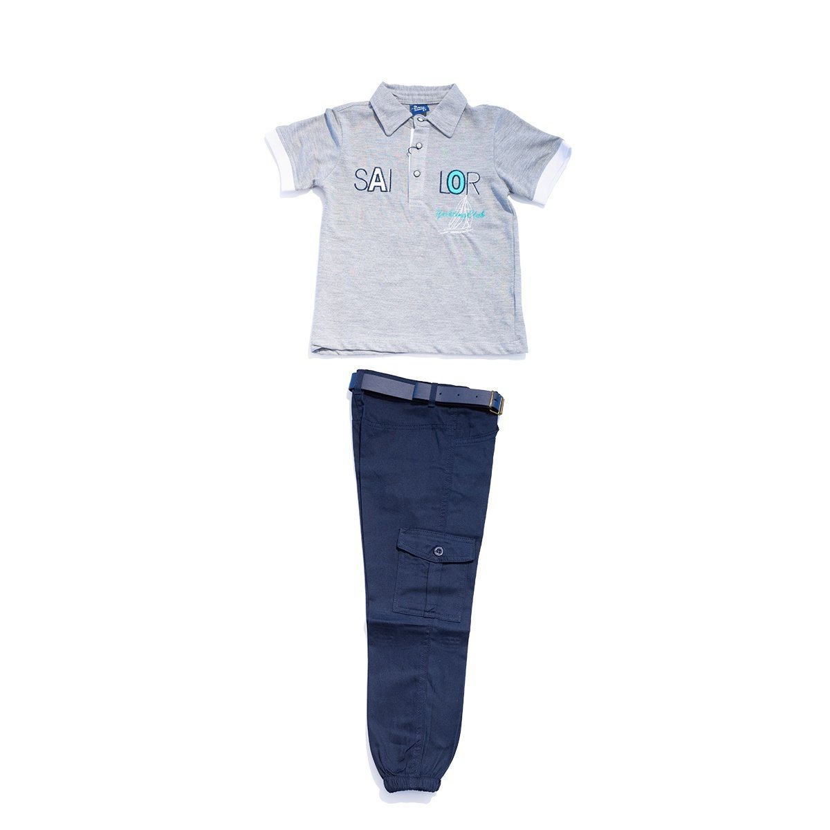 Sailor Yacht Polo Shirt & Pants 3 Piece Babies & Kids Set - Grey KIDS WEAR By CNS 
