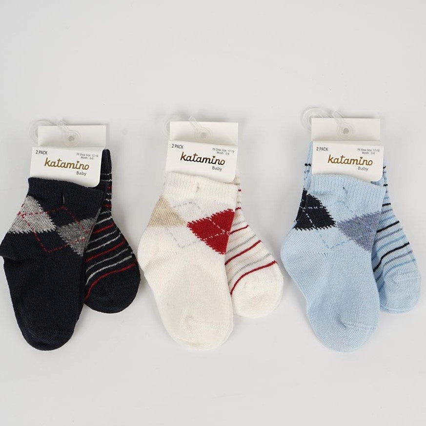 Argyle & Stripe 2 in 1 Baby Boy Socks Socks KATAMİNO