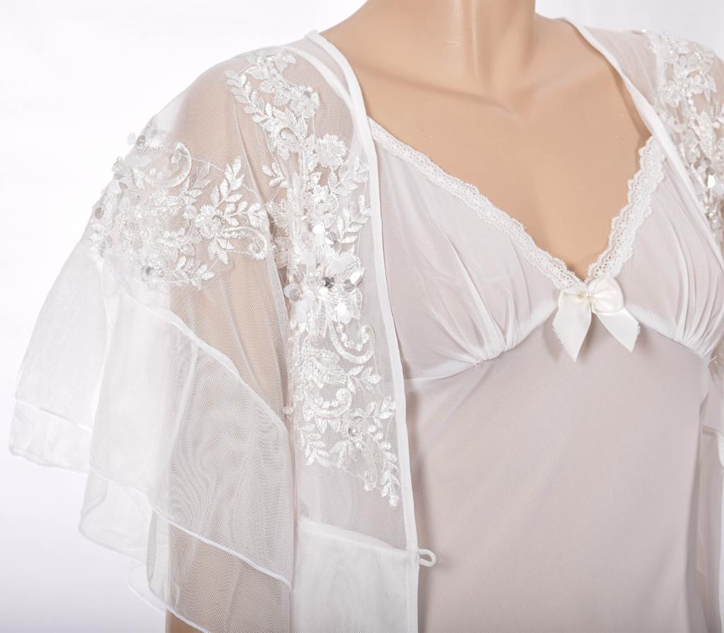 Luxury Bridal Robe Nighty Short Sleeves Set - Off-White” Dress Coco Box