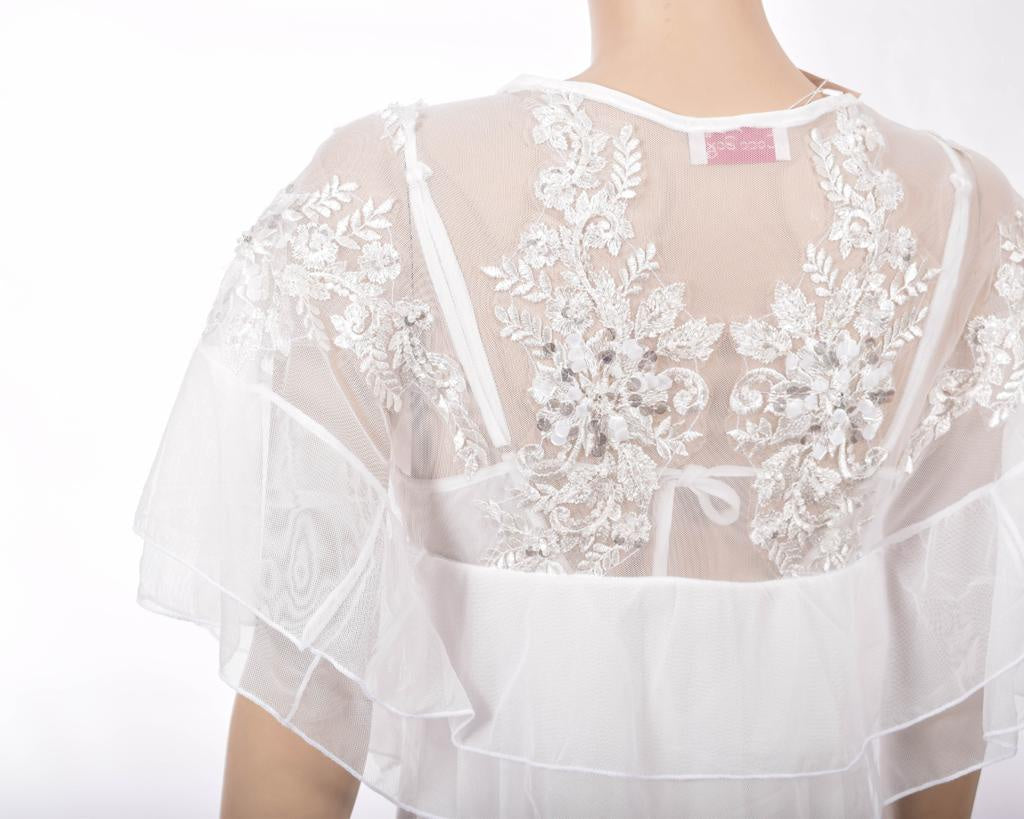 Luxury Bridal Robe Nighty Short Sleeves Set - Off-White” Dress Coco Box