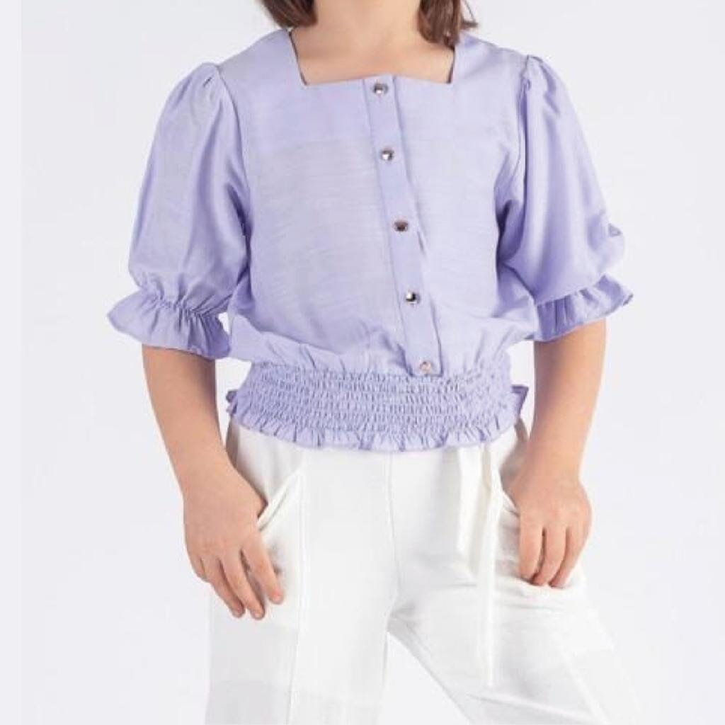 3 Quarter Sleeve Girls Blouse-Purple KIDS WEAR PAFIM