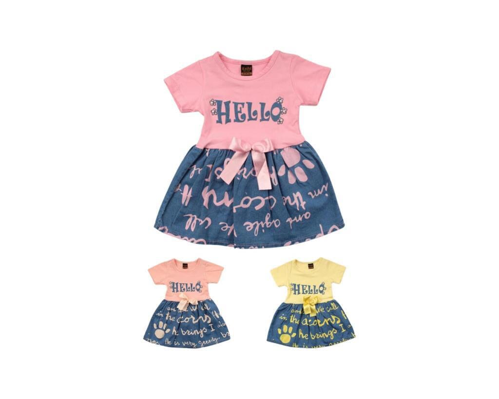 HELLO'  summer dress for girls in multiple colors.