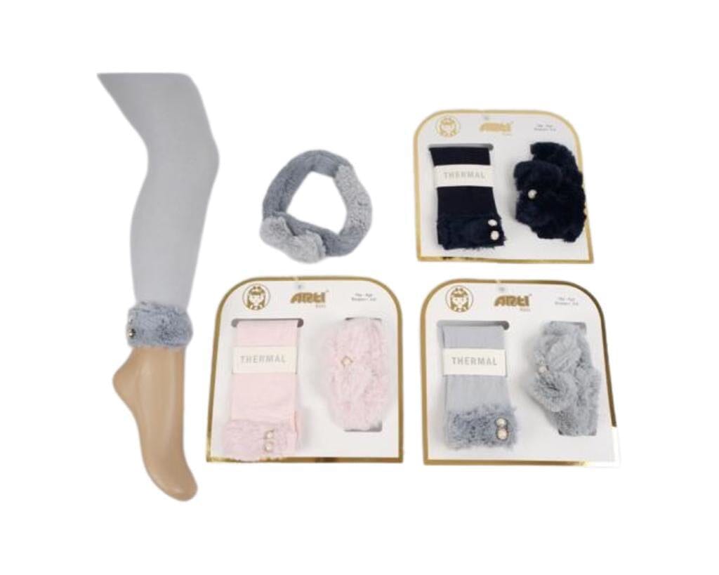 Girls Footless Pantyhose And Hairband Set