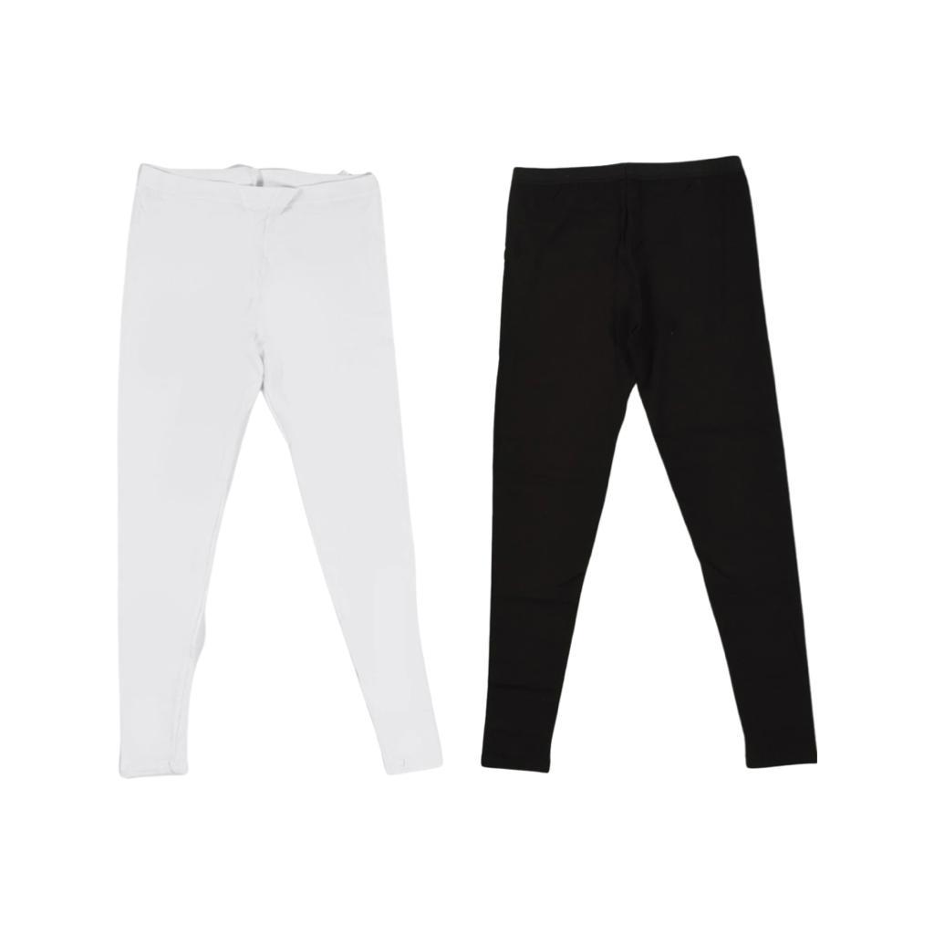 Pack of 2 leggings in black and white, made from soft, stretchy cotton with an elastic waistband. Perfect for layering and available in sizes up to 3X.