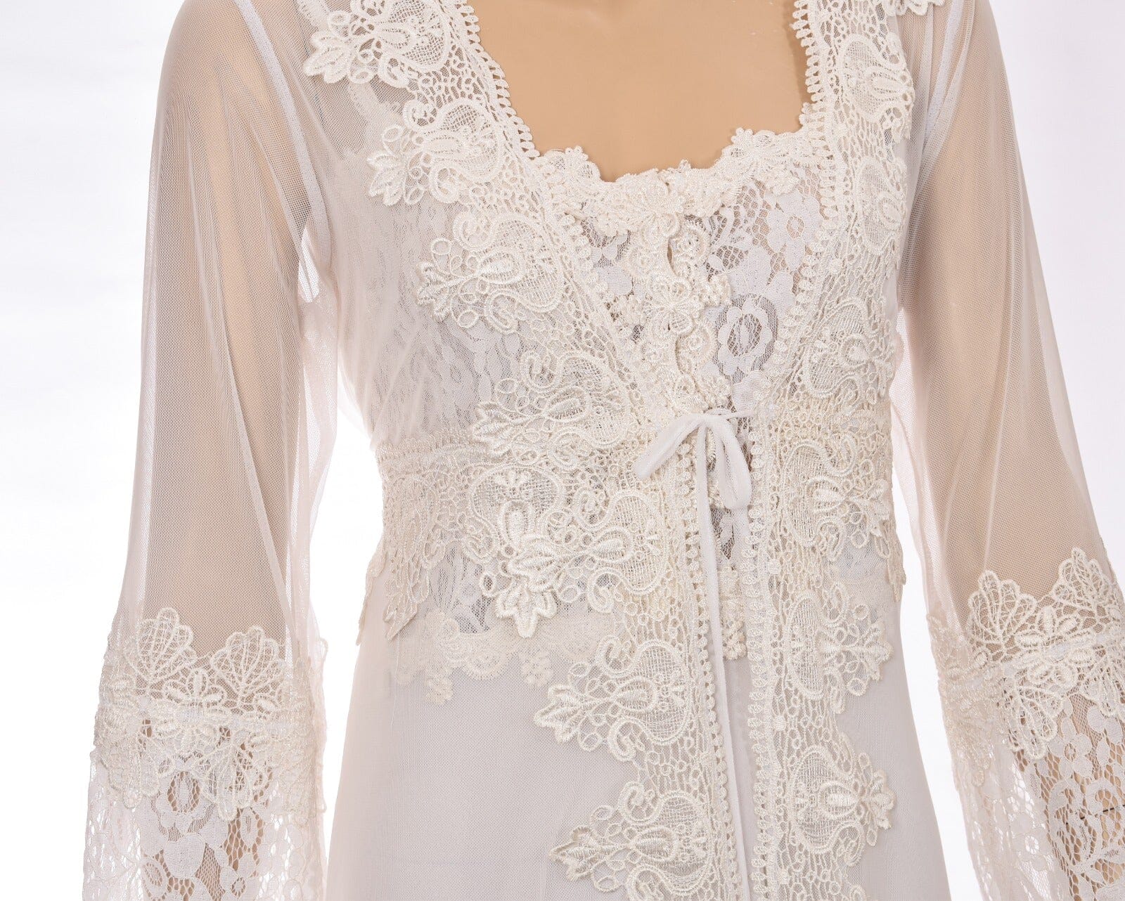 “Luxury Robe Nighty Set-Off White Bridal 2 Piece Long set Coco Box