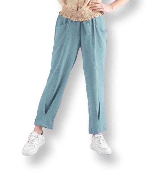 Turqouise Basic Girls Plain Trousers Stripe Design General PAFIM