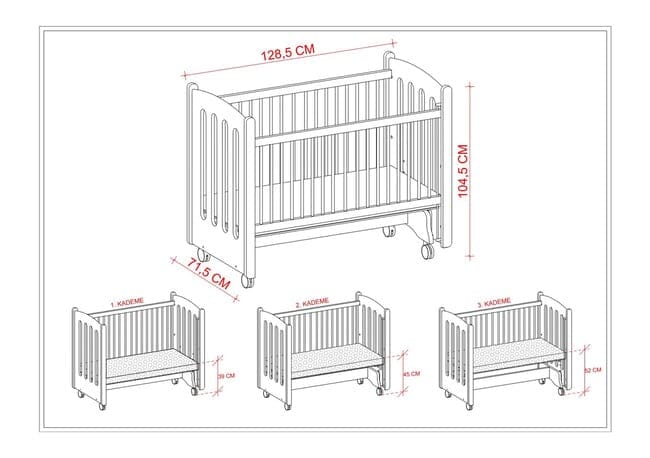 Wooden Crib for Babies 3-in-1 Convertible 3 level