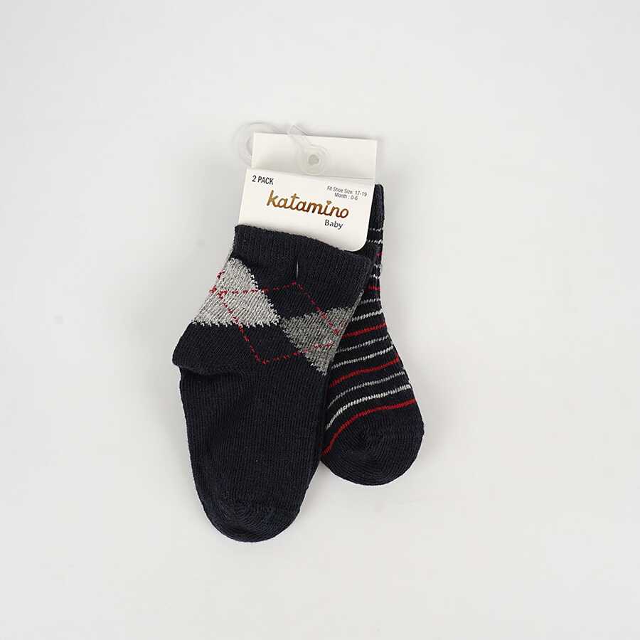 Argyle & Stripe 2 in 1 Baby Boy Socks Socks KATAMİNO