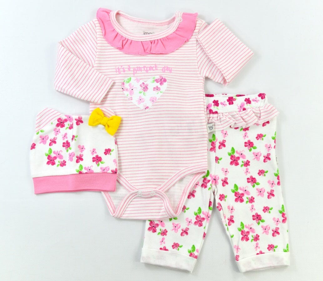 3-Piece Baby Girl Sleep Set | Adorable Bodysuit, Hat & Floral Pants General imaj 