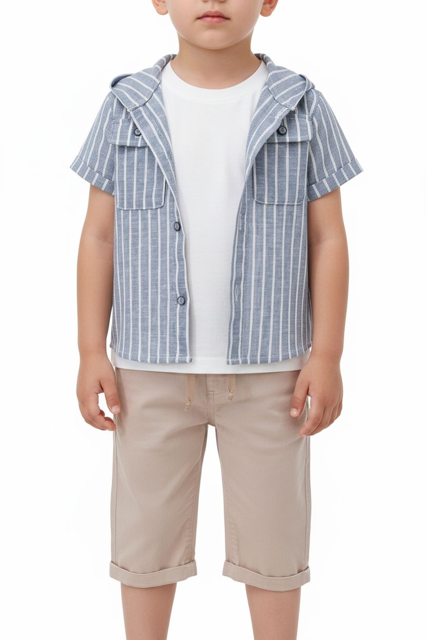 3-Piece Baby Boy Casual Set with Hooded Shirt & Shorts Baby Boy Set Top Kids 