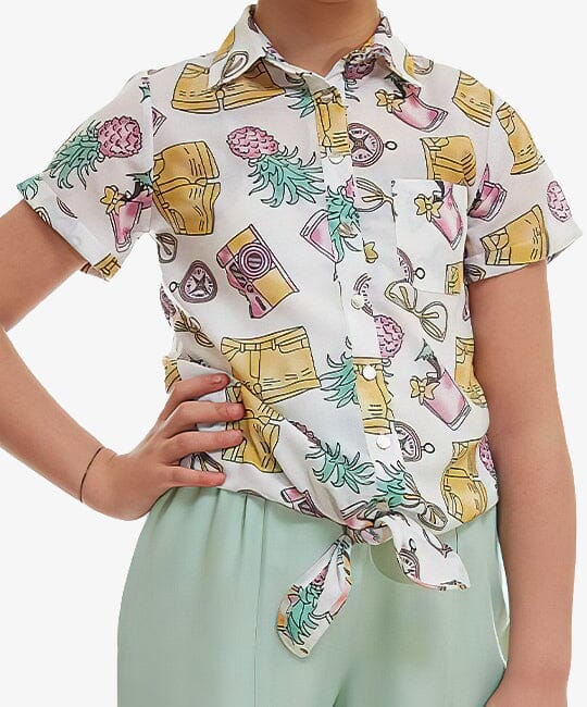 White Short Sleeve Tie Front Shirt KIDS WEAR PAFIM 