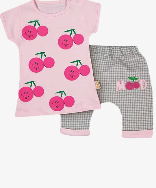 Pink Short Sleeve T-Shirt and Trousers Set General BEYAZ BEBE 