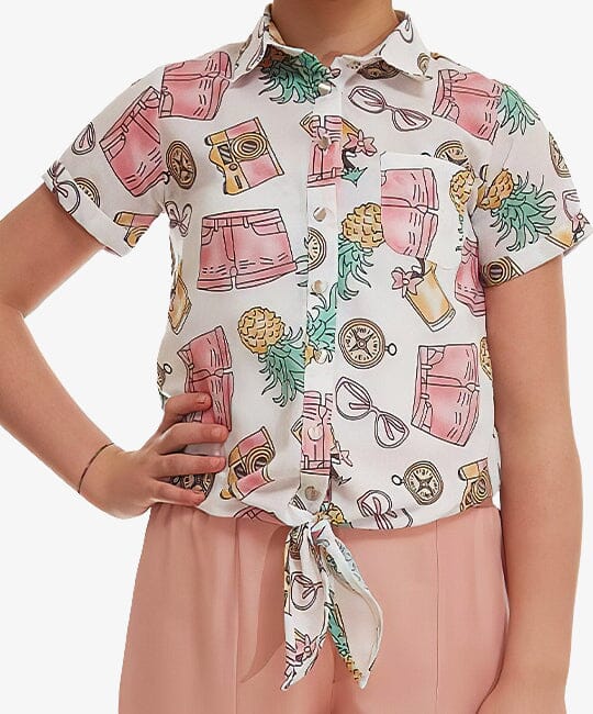 White Short Sleeve Tie Front Shirt KIDS WEAR PAFIM 