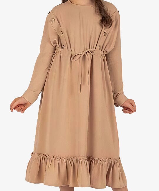 Elegant Beige Gathered Dress