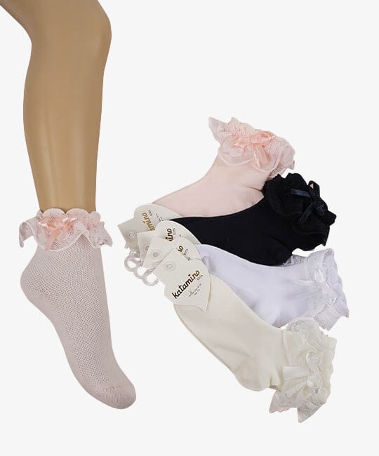 White / Cream / Black / Pink - Cotton Socks Trim Lace General KATAMİNO 