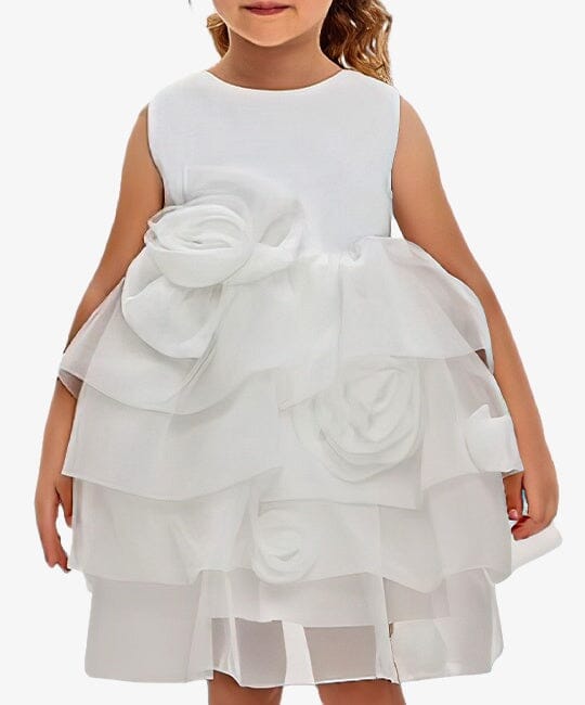 White Ruffle Dress for Girls Party Dress Pink Girls 