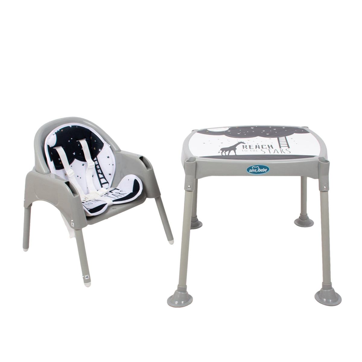 3-in-1 High Chair - Convertible Baby Feeding Chair with Safety Harness sevi bebe 