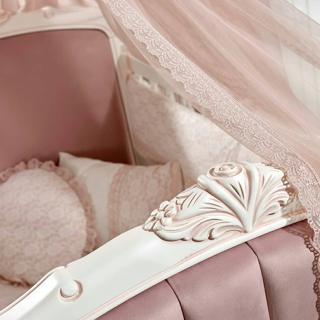 Baby Girl Crib Classic Luxury Baby Crib Sofa Convertible Toddler Crib Children Bed, Nursery Sofa In Gold Rose, Safety Certified Convertible Cradle, Sturdy Spacious Baby Crib, Luxury Wooden Furniture Kids Nursery (0-5 years old)-(70cm X130cm) Baby Crib Meltem Smart 
