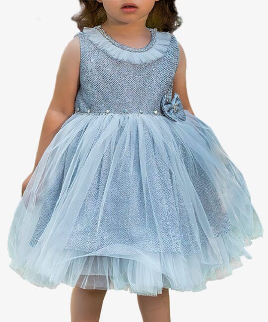 Sparkly Dots Girls Party Dress & Headband - Blue Party Dress Roselya 