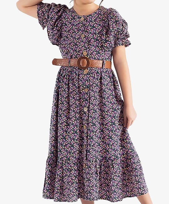Pink Belted Floral Dress KIDS WEAR PAFIM 