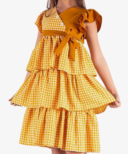 Frill Sleeves Check Cotton Dress General PAFIM 