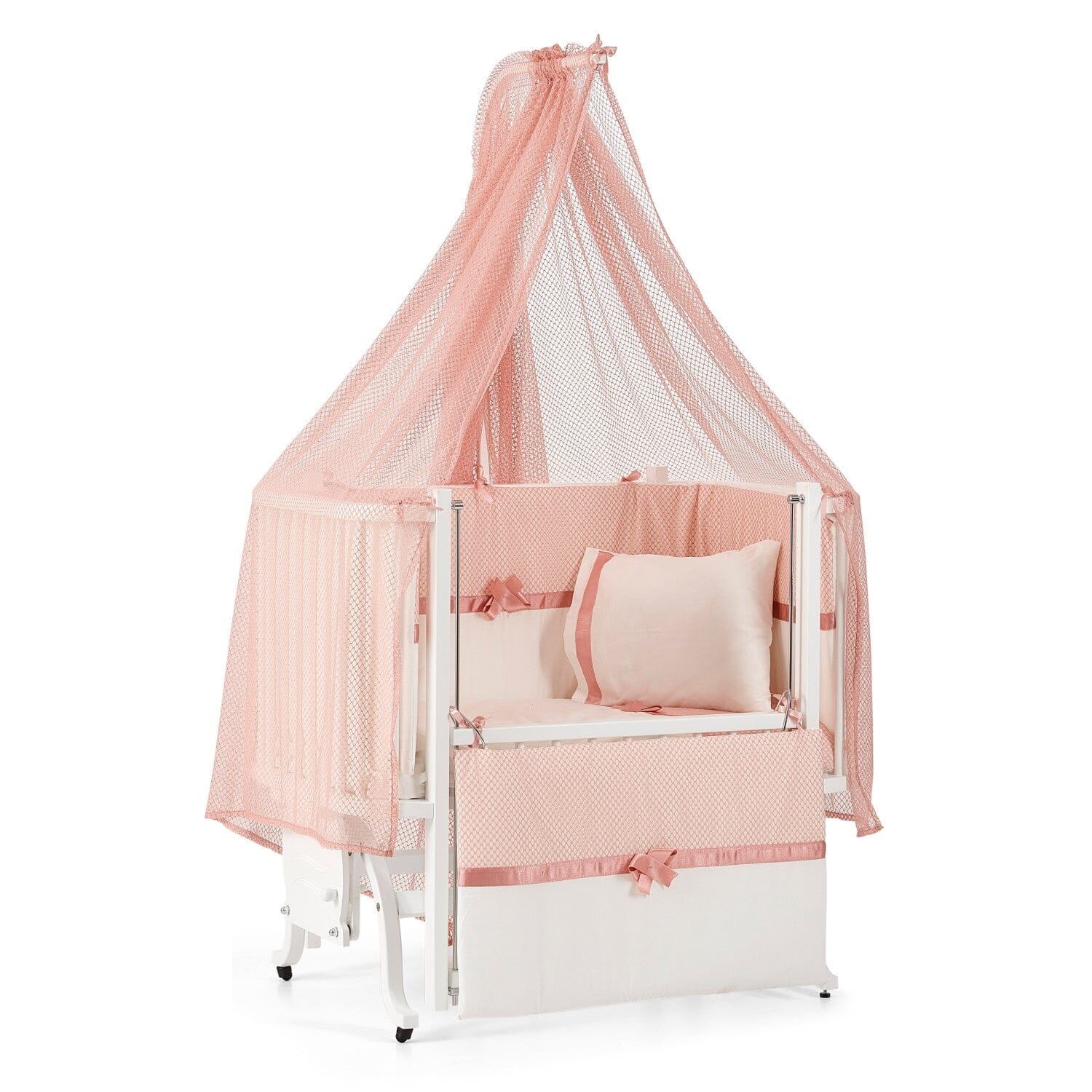 Princess Baby Girl Newborn Infant Toddler Bedroom Furniture Nursery Set, 3 levels Mum-Side Cradle Set (0-1 years old) With Wheels & Drawers Cabinet chiffonier, Drawers Chest (0-12 years old), Beech Wood Kids Girl Baby Room Chiffoner Bedroom Nursery Set General Meltem Smart 