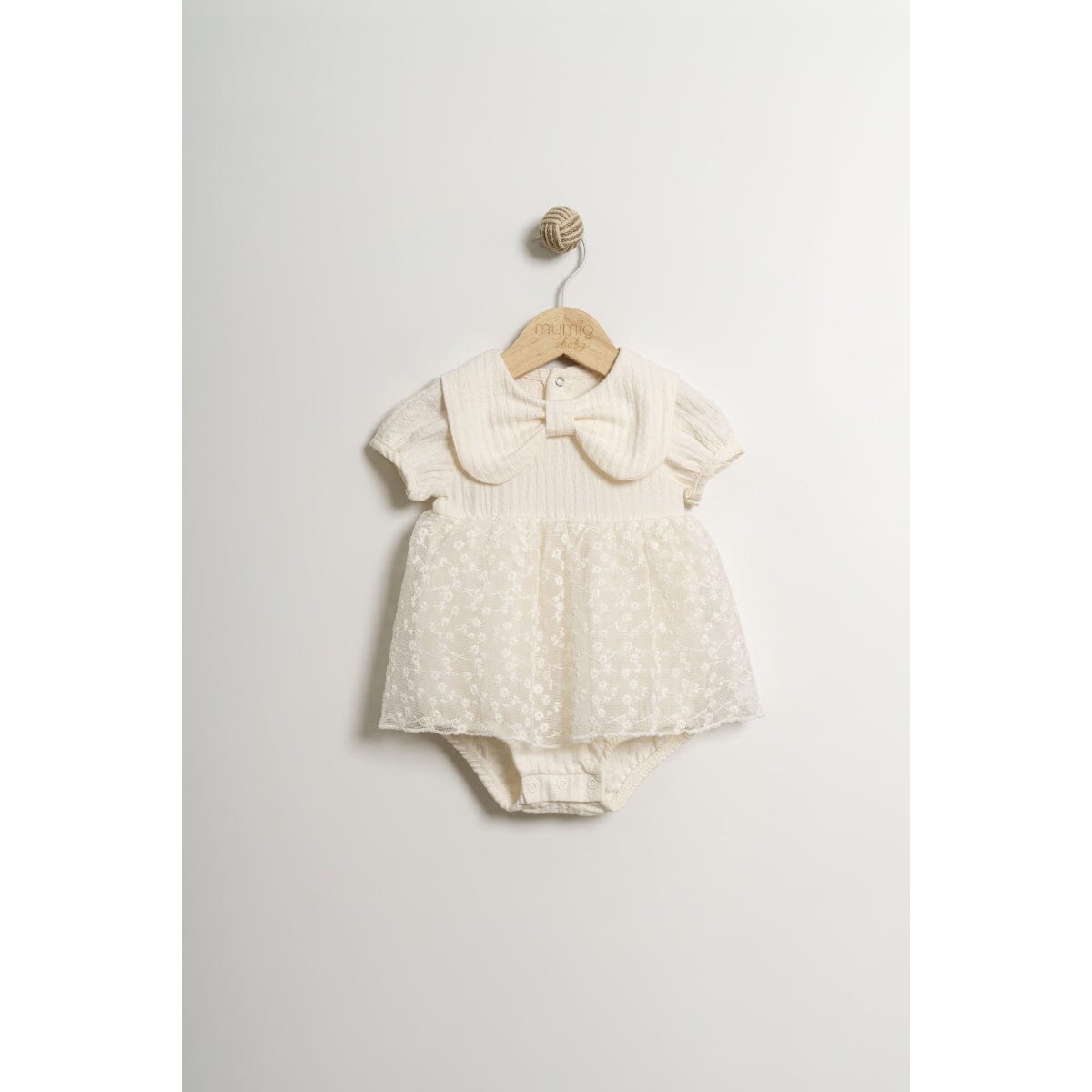 Baby Girl Ecru Embroidered Dress with Bodysuit Baby dress mymio 