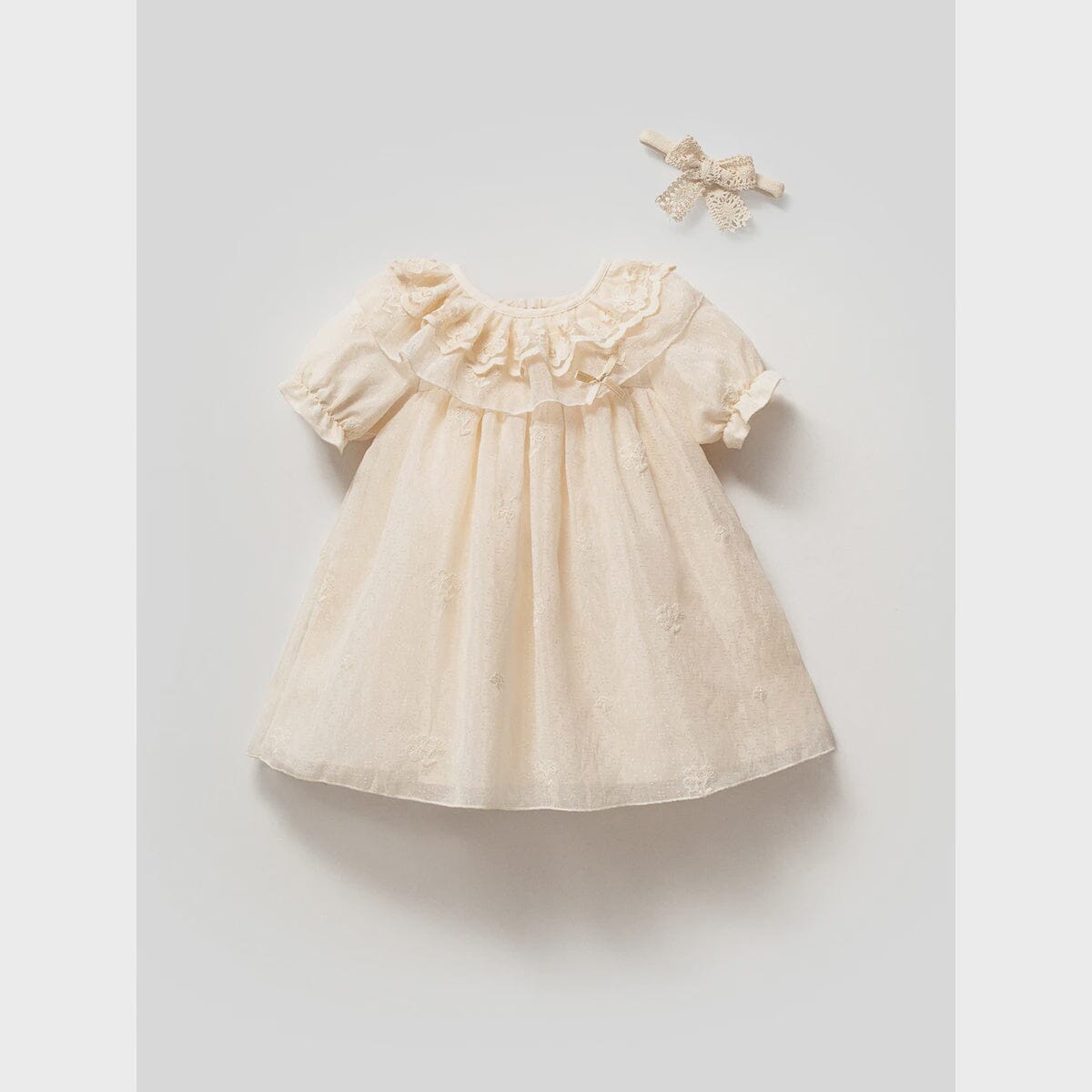 Baby Girl Ecru Ruffle Dress & Headband Set Baby dress Noynoy 