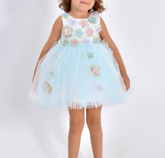 Blue Occasion Dress with A Bow KIDS WEAR MONITA 