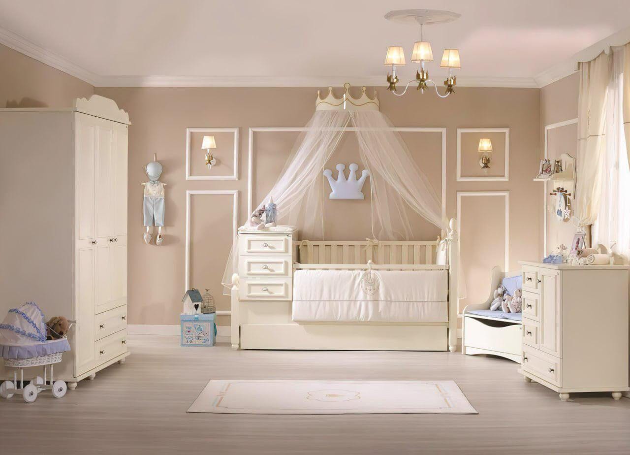 Kral Children's Bedroom Set for Newborns - 3 Pieces: Crib, Nightstand, and Wardrobe General Meltem Smart 