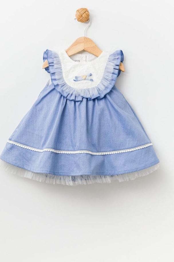 Toddler Girls' Cotton Dress with Tulle Ruffles - Blue General Babydola 