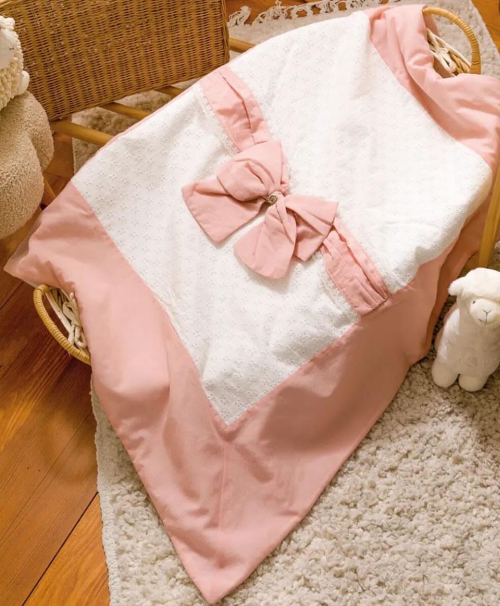 Pamuk Baby Blanket with Lace and Salmon Bow Blanket Babydola 