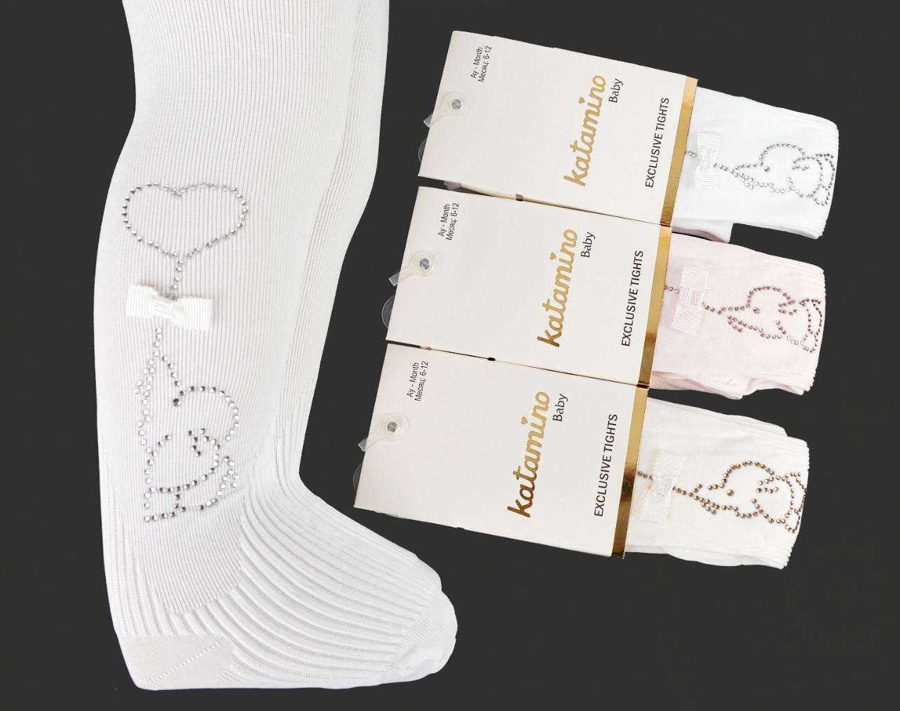 Charming Baby Tights with Rhinestone Heart Design Socks KATAMİNO 