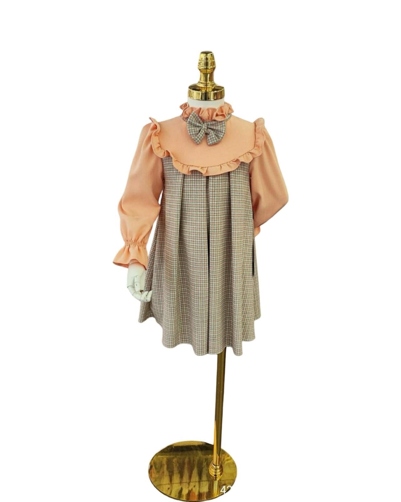 Peach & Plaid Winter Dress with Bow Detail kids dress Himms 