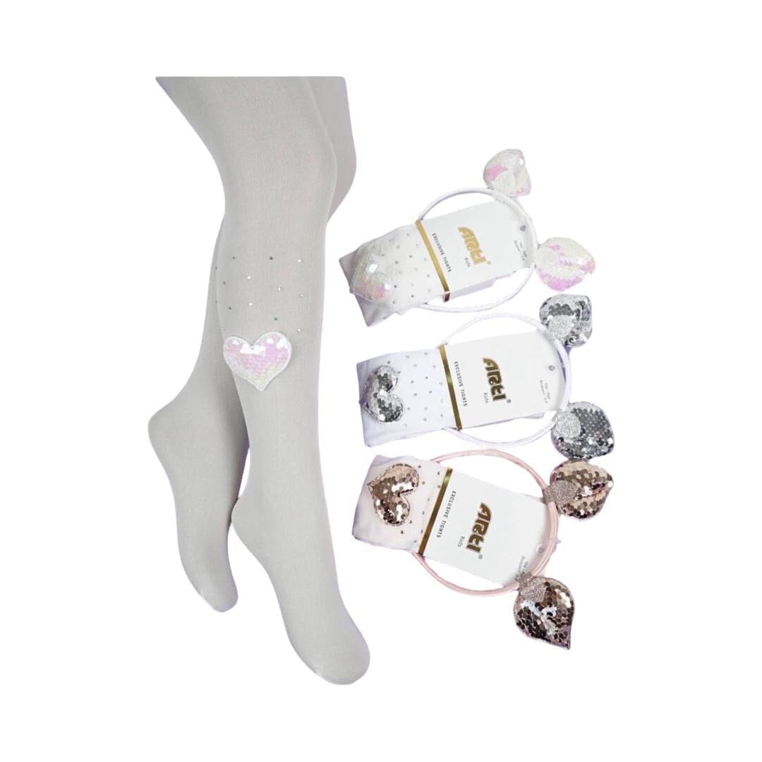 Sparkle Heart Tights with Matching Headband Set Socks ARTİ 