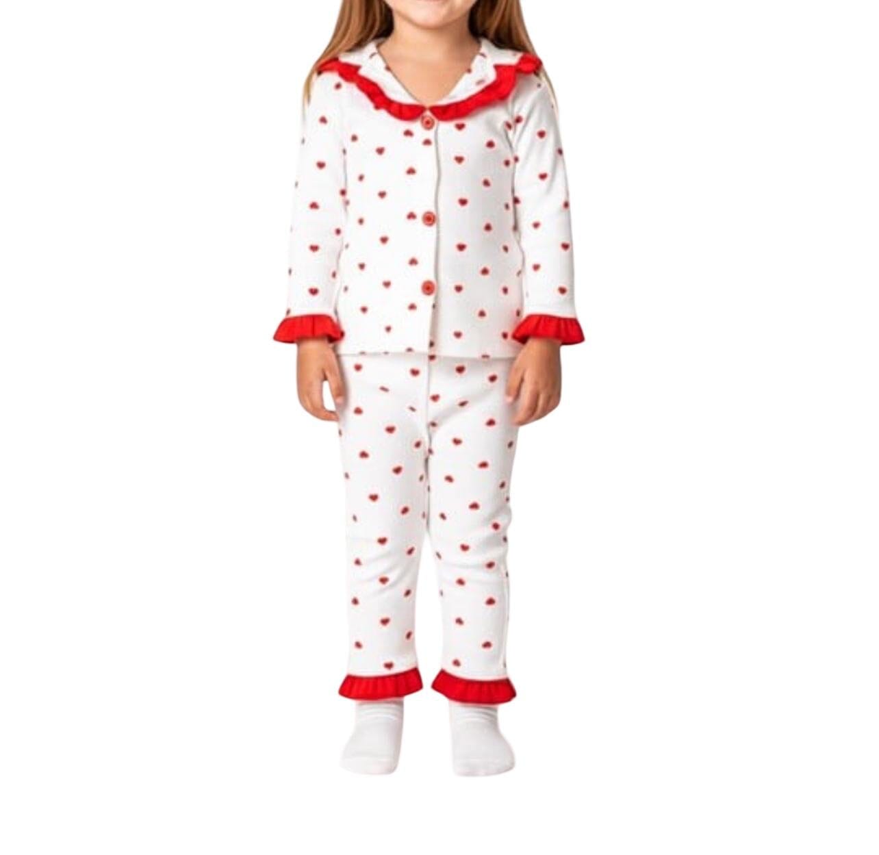 Heart Print Kids Pajama Set with Ruffles (2-6Y) KIDS WEAR Dolas Kids 