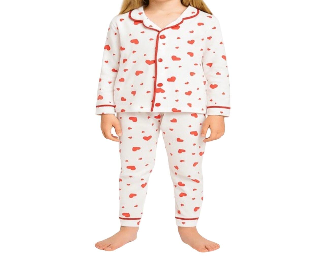 Heart Print Kids Pajama Set with Red Trim (2-6Y) - 2 Pieces KIDS WEAR Dolas Kids 