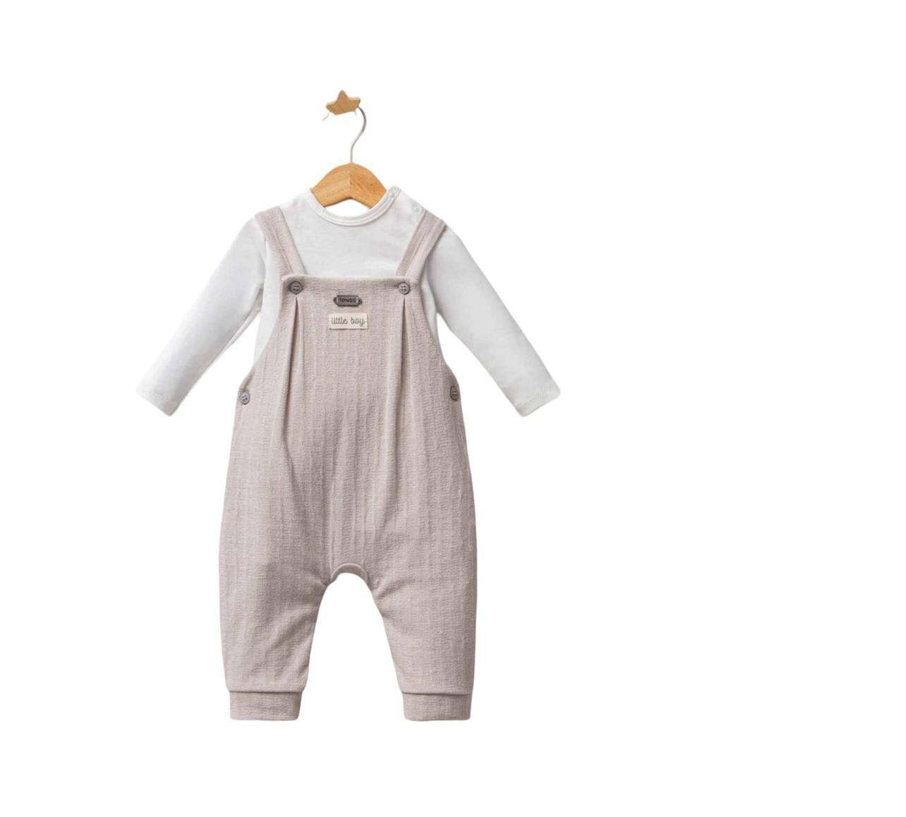 Dungaree & T-Shirt Set - Taupe (3-12M) baby boy outfit TONGS 