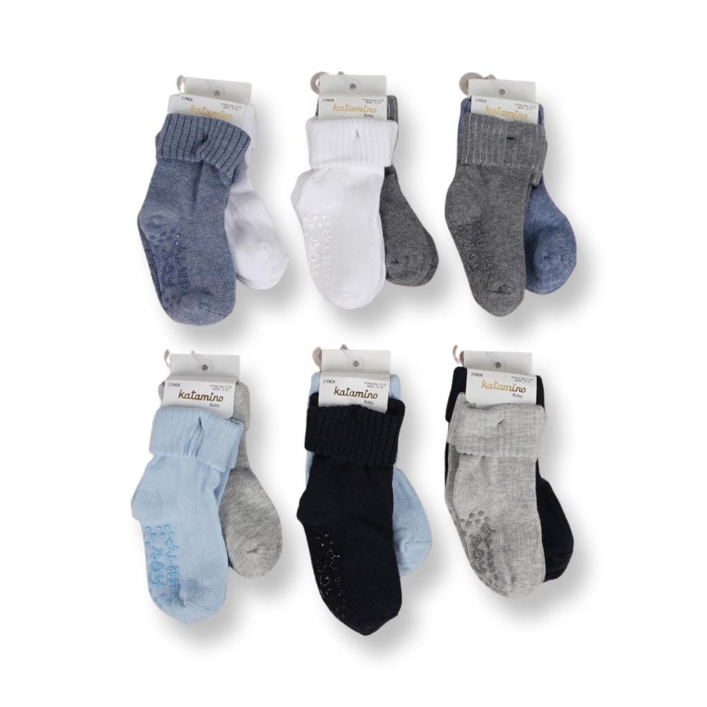 2 in 1 Baby Cotton Rich Ribbed Boy Non-Slip Socks General KATAMİNO 