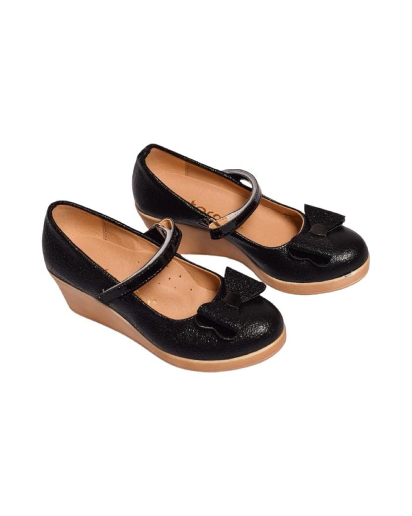 Dotted Bow Girls Wedge Shoes - Black SHOES STORMY 