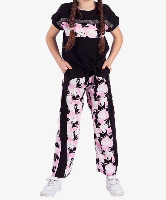Black Short Sleeve T-Shirt and Wide Leg Trousers Set General PAFIM 